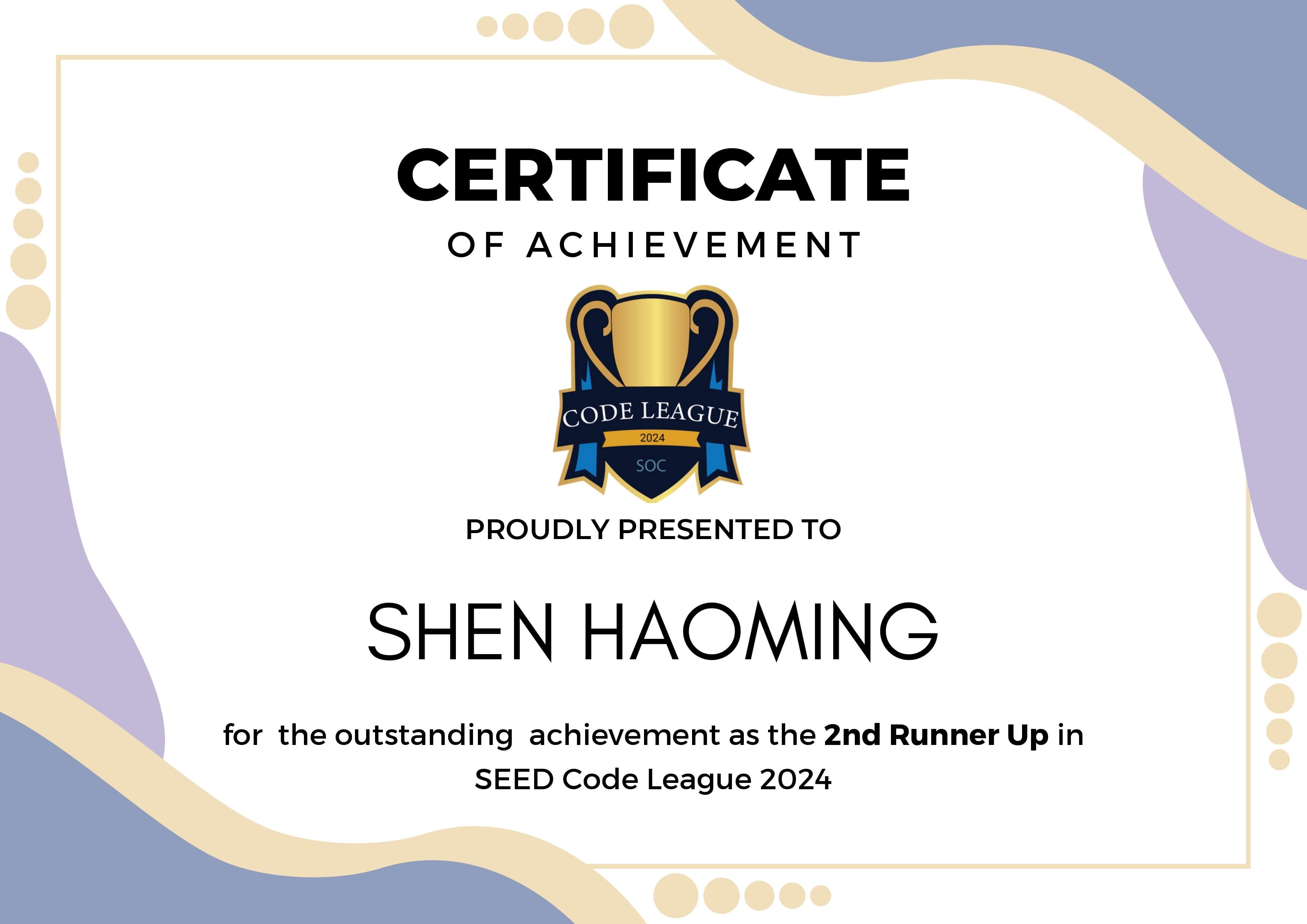 2nd Runner Up – SEED Code League 2024